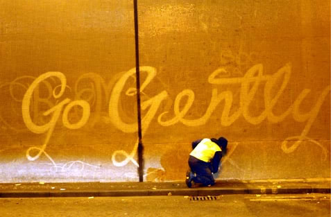 One British artist's "green" graffiti.